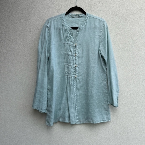 CP Shades Chambray Blue Green 100% Linen Tunic top size Medium - Picture 1 of 7
